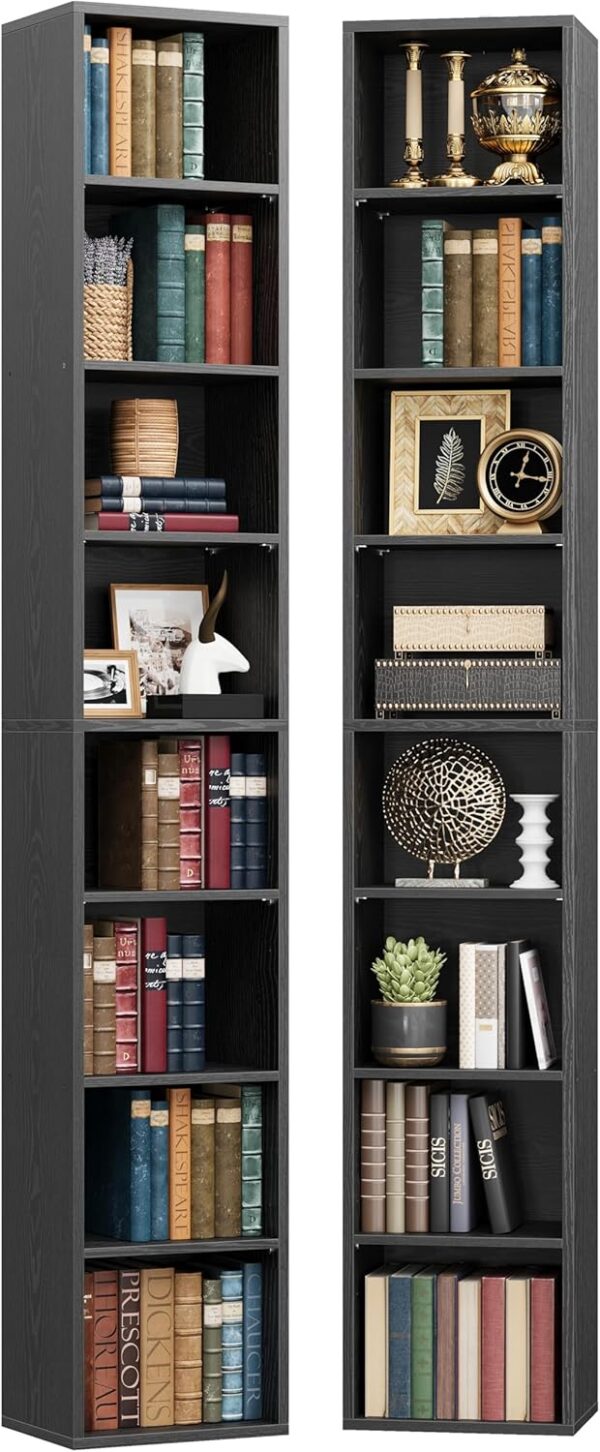 IRONCK Tall Narrow Bookshelf 8 Tiers 71in Set of 2, Compact Corner Bookcase
