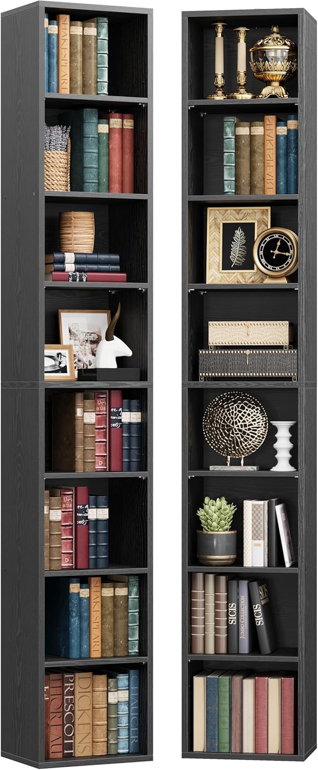 IRONCK Tall Narrow Bookshelf 8 Tiers 71in Set of 2, Compact Corner Bookcase 1 IRONCK Tall Narrow Bookshelf 8 Tiers 71in Set of 2, Compact Corner Bookcase