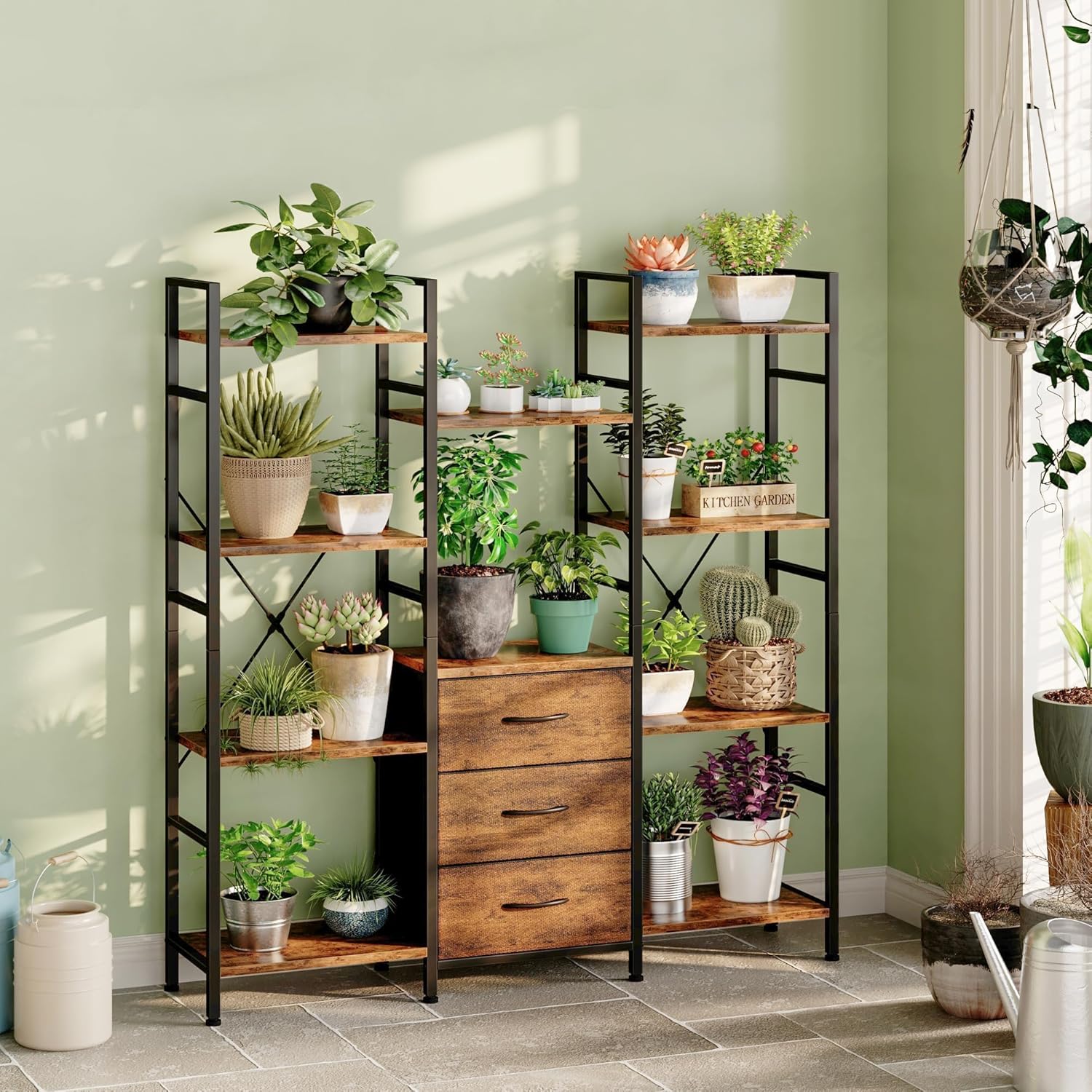 AFLUI Triple Bookshelf with 3 Fabric Drawers, 4-Tier Book Shelf and 10 Display Shelves, Industrial Large Bookcase for Home & Office, 5 Triple Bookshelf with 3 Fabric Drawers, 4-Tier Book Shelf and 10 Display Shelves, Industrial Large Bookcase for Home & Office,