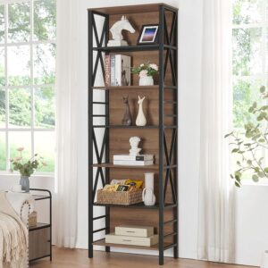 HOMISSUE Tall Bookshelf, 7-Tier Book Shelf, Rustic Wood Metal Bookshelves and Bookcases