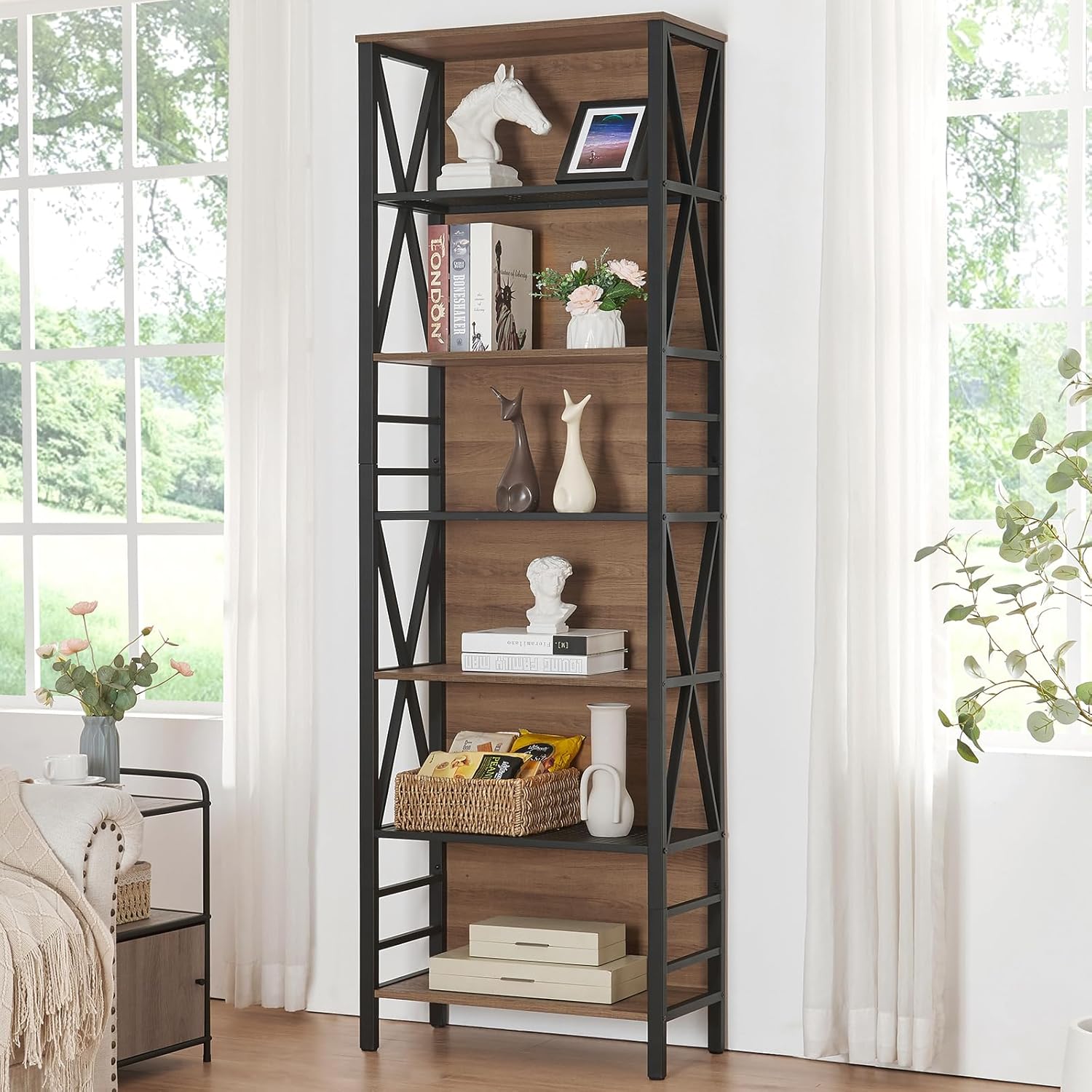 HOMISSUE Tall Bookshelf, 7-Tier Book Shelf, Rustic Wood Metal Bookshelves and Bookcases 4 HOMISSUE Tall Bookshelf, 7-Tier Book Shelf, Rustic Wood Metal Bookshelves and Bookcases