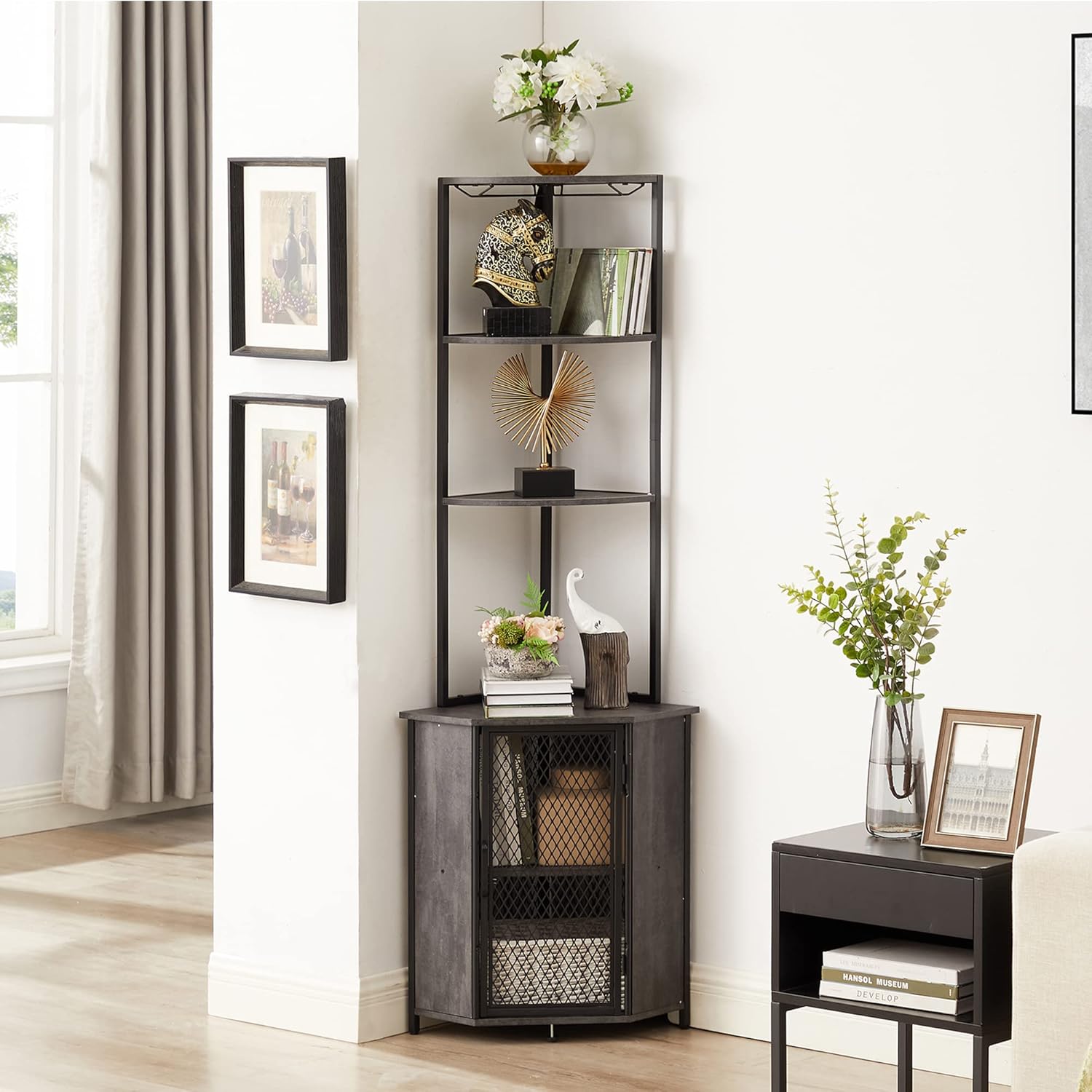 VECELO Corner Cabinet, Tall Storage Shelf 5 VECELO Corner Cabinet, Tall Storage Shelf