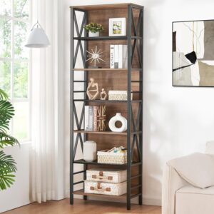 HOMISSUE Tall Bookshelf, 7-Tier Book Shelf, Rustic Wood Metal Bookshelves and Bookcases