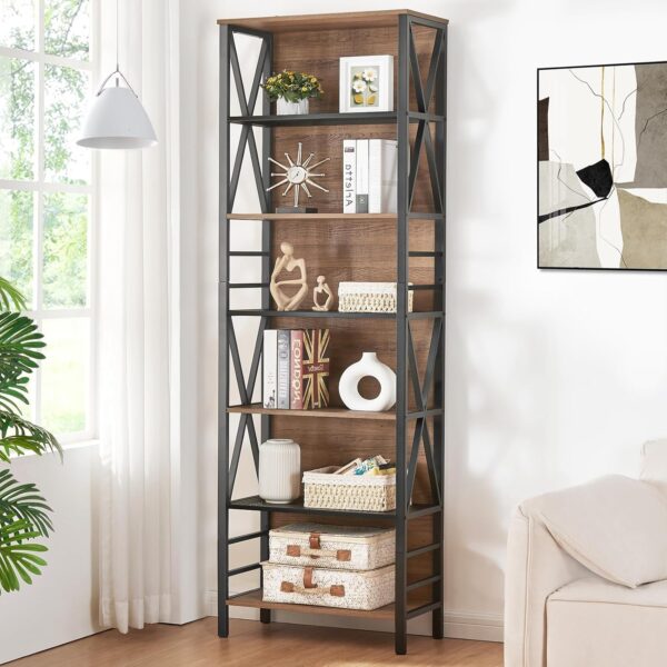 HOMISSUE Tall Bookshelf, 7-Tier Book Shelf, Rustic Wood Metal Bookshelves and Bookcases