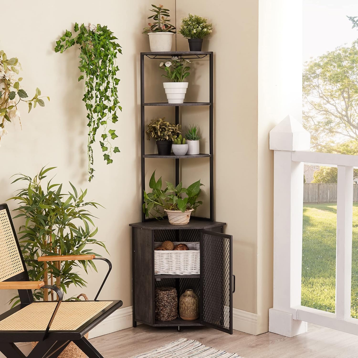 VECELO Corner Cabinet, Tall Storage Shelf 4 VECELO Corner Cabinet, Tall Storage Shelf - Image 2