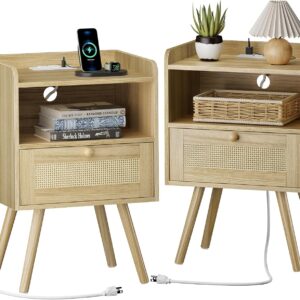 SUPERJARE Nightstands Set of 2, Night Stands with Charging Station