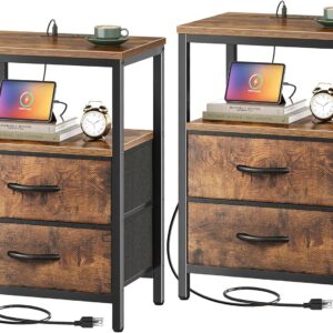 Huuger Nightstands Set of 2, End Tables with Charging Station