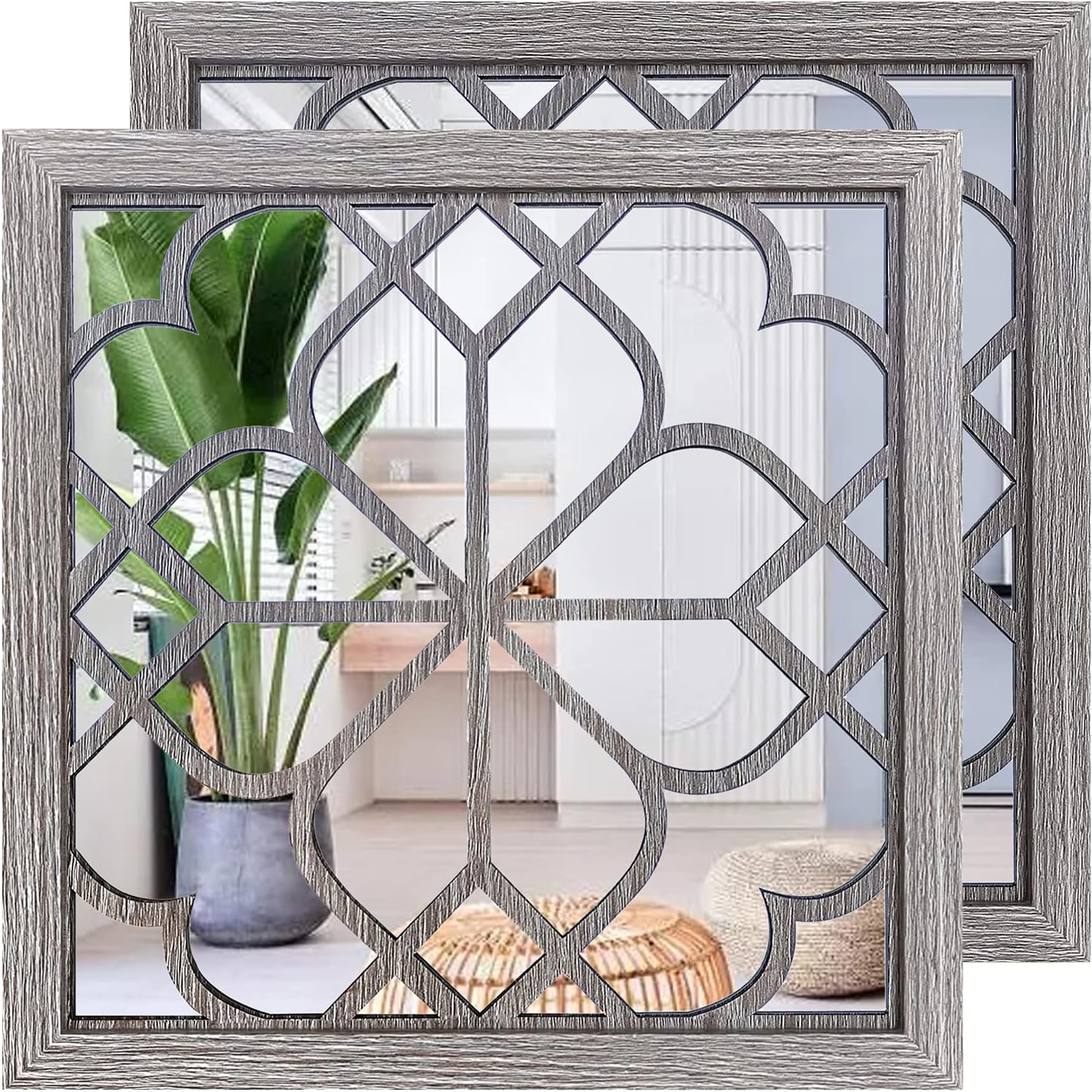 Wocred 2 PCS Square Wall Mirror,Gorgeous Rustic Farmhouse Accent Mirror