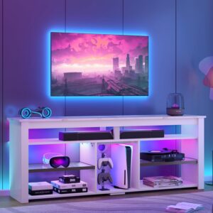 Bestier TV Stand for 70 inch TV, Tall Entertainment Center with 2 Led Lights, Gaming TV Console with Storage