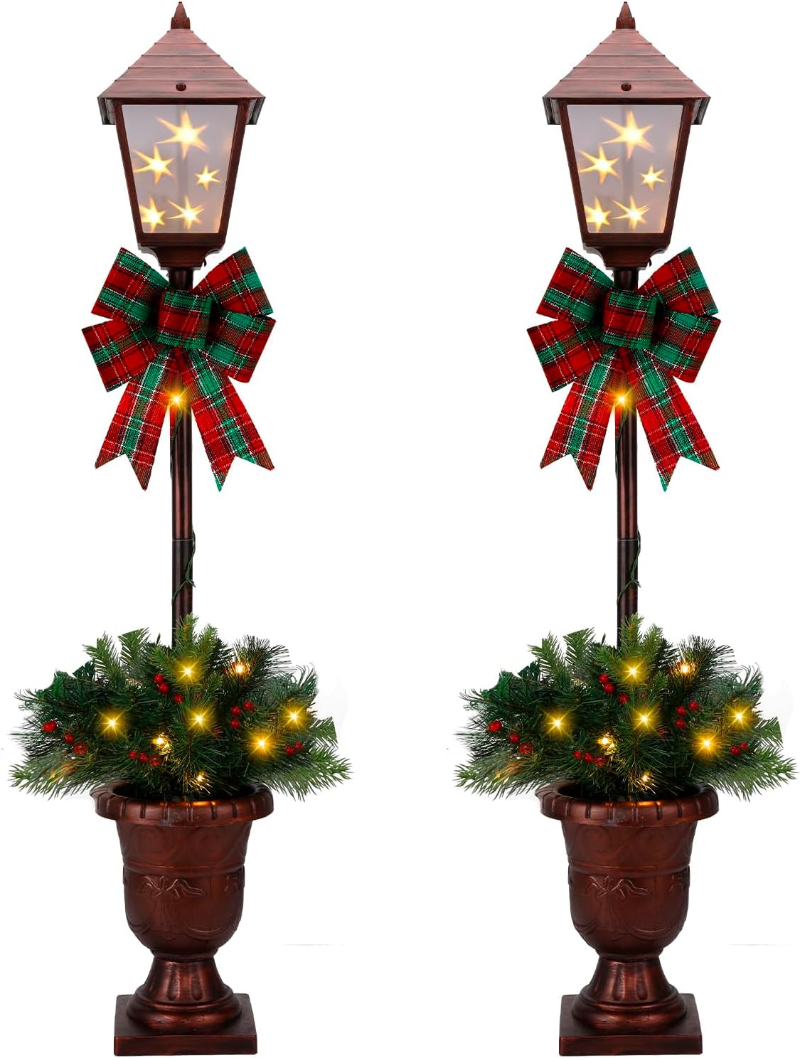 GREATDAY 2Pack 3.5-Foot Christmas Decorated Pre-Lit Lamp Post with 20 LED Lights