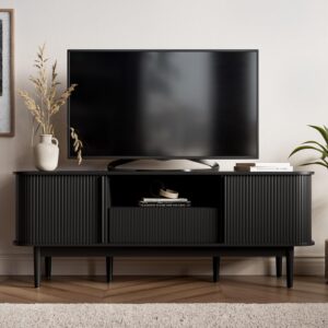 MAISONARIA 63″ Black TV Stand, Fluted Entertainment Center for TVs up to 70”