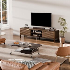 IKALIFE TV Stand for Living Room – up to 65 Inch TVs Mid Century Modern Entertainment Center with Storage and Adjustable Shelves