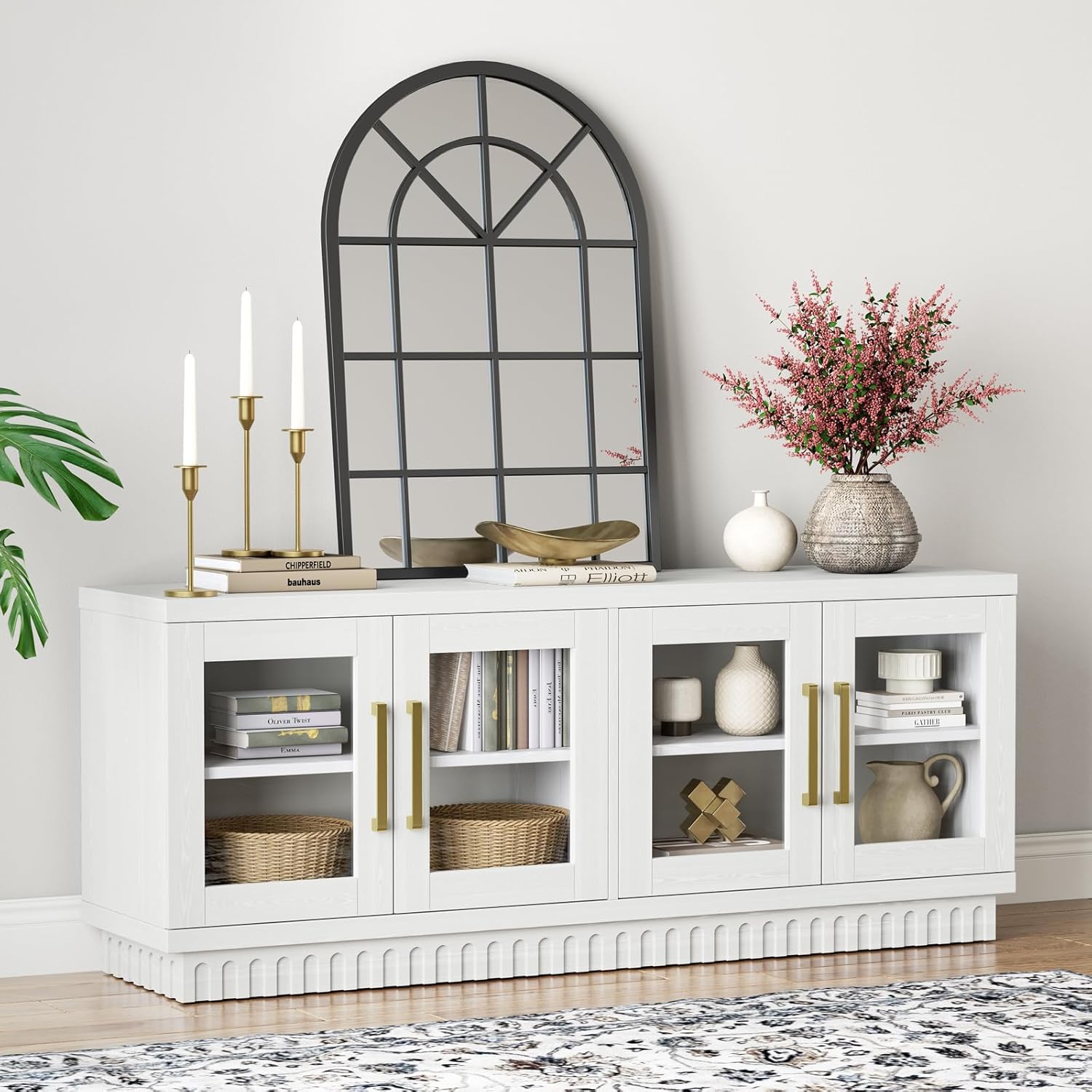 Baztin Buffet Cabinet with Storage, Sideboard Buffet with Glass Doors