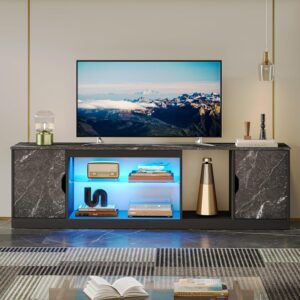 Bestier LED TV Stand for 65/70/75/80 Inch TV, 70 inch Gaming Entertainment Center with Adjustable Glass Shelves & Storage Cabinet