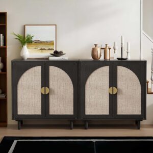 YMW Rattan Buffet Cabinet Set of 2, Rattan Sideboard Buffet Cabinet with Adjustable Shelves