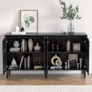 Skokliz 63″ Rattan Sideboard Buffet Cabinet with 4 Doors