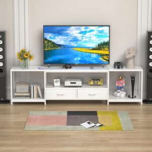 GYIIYUO TV Stand with Fabric Drawer for 65 70 75 Inches TV – Entertainment Center and Industrial TV Console Table with Open Storage Shelves