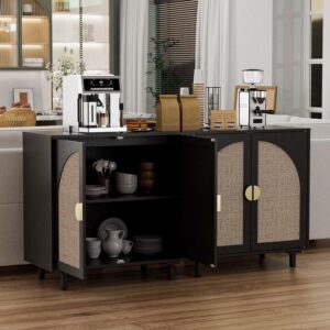 YMW Rattan Buffet Cabinet Set of 2, Rattan Sideboard Buffet Cabinet with Adjustable Shelves