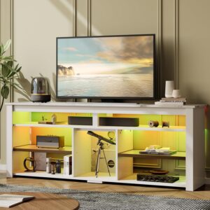 Bestier TV Stand for 70 inch TV, Tall Entertainment Center with 2 Led Lights, Gaming TV Console with Storage