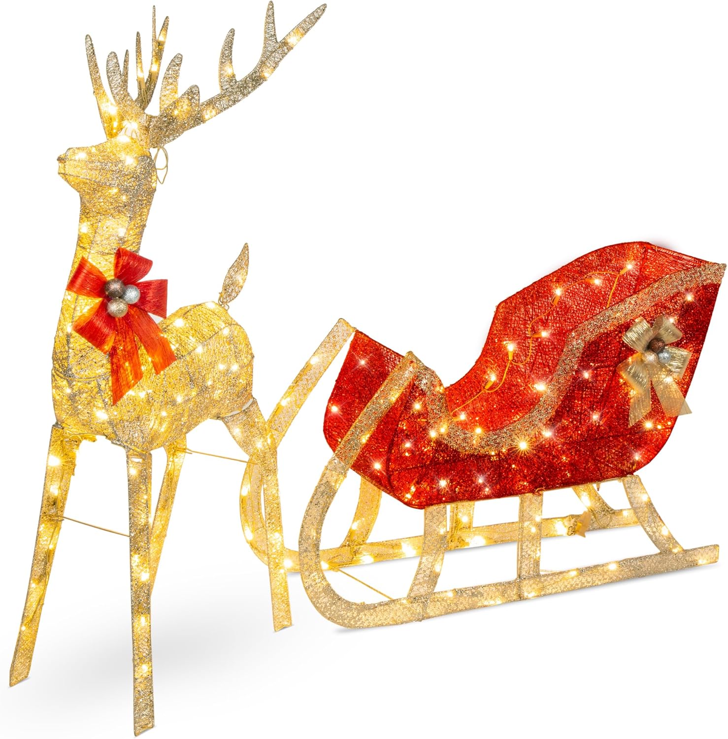 Best Choice Products Lighted Christmas 4ft Reindeer & Sleigh Holiday Outdoor Yard Decoration