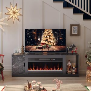 Bestier 70 Inch Fireplace TV Stand with 36″ Fireplace Media Entertainment Center Console Table for TV up to 80″ with Cabinets and Open Storage