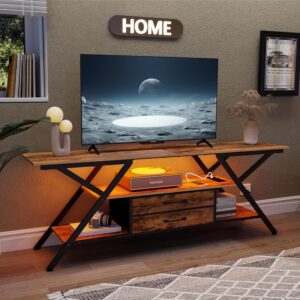 Simoretus TV Stand with Power Outlet and LED Lights, Fits TVs up to 65