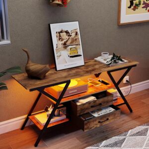 Simoretus TV Stand with Power Outlet and LED Lights, Fits TVs up to 65