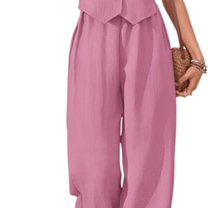 MOLERANI Womens 2 Piece Sets Summer Casual Linen Button V Neck Vest Blazer Wide Leg Pants Suits