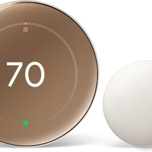 Google Nest Learning Thermostat (4th Gen, 2024) with Nest Temperature Sensor - Energy Saving Smart Thermostat - Compatible with Alexa, Apple HomeKit and Google Home App - Polished Gold