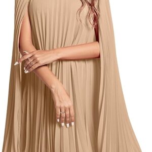 Rooscier Women's Mock Neck Cloak Sleeve Pleated Keyhole Back Flowy Party Midi Dress