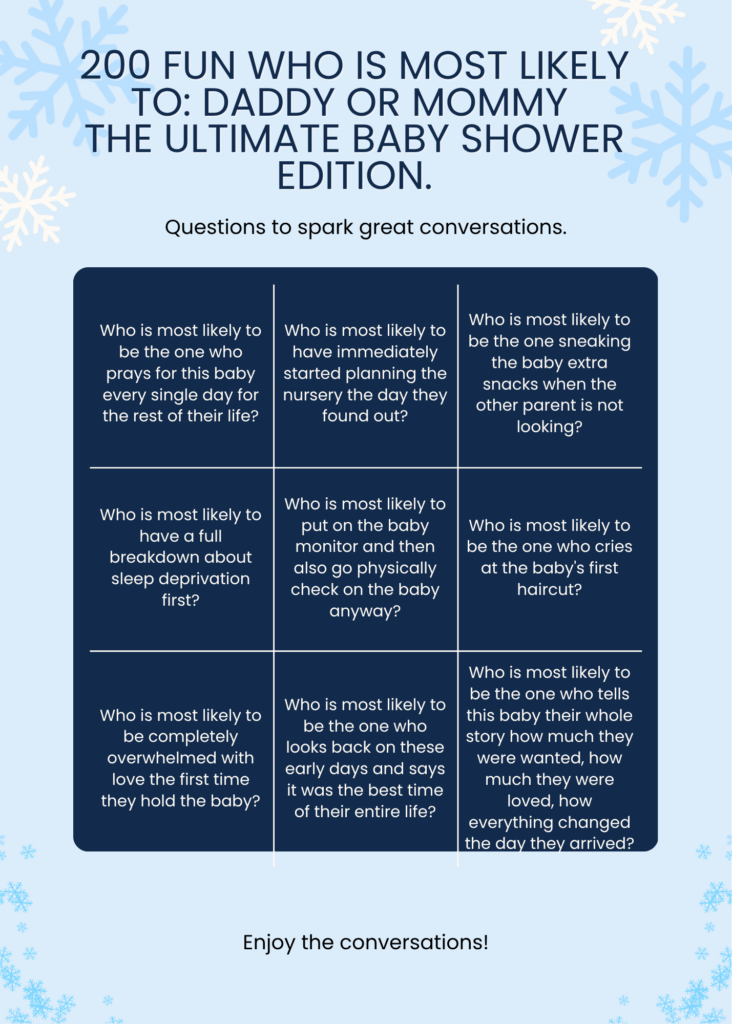 200 Fun Who Is Most Likely To: Daddy or Mommy The Ultimate Baby Shower Edition.