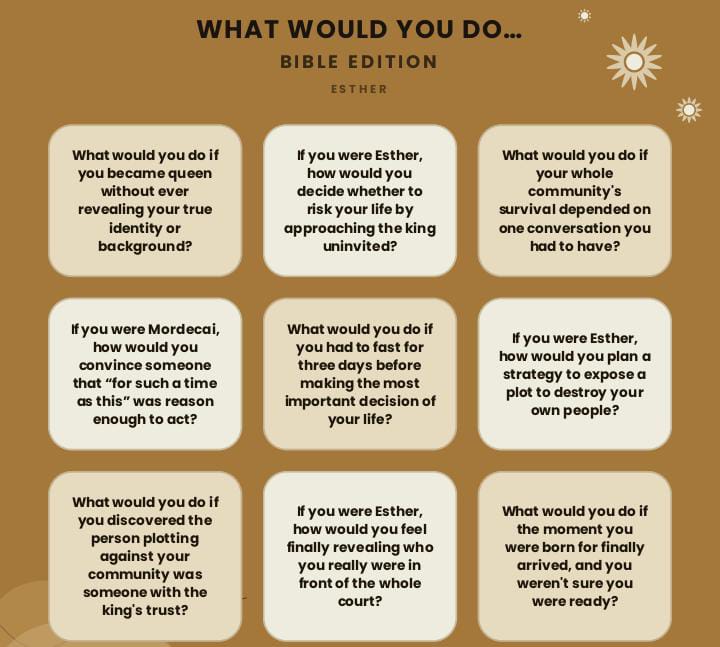 Epic 216 "What Would You Do?" Bible Edition Conversation Starters for Christian Game Nights. 3 Epic 216 "What Would You Do?" Bible Edition Conversation Starters for Christian Game Nights.