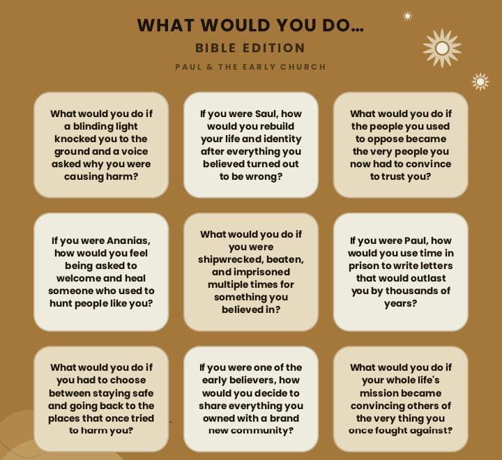 Epic 216 "What Would You Do?" Bible Edition Conversation Starters for Christian Game Nights. 4 Epic 216 "What Would You Do?" Bible Edition Conversation Starters for Christian Game Nights.