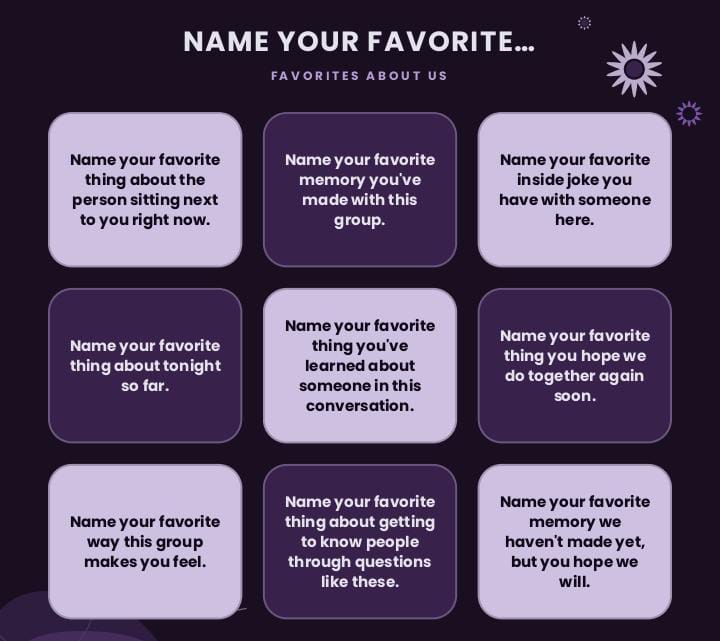 216 Fun Name Your Favorite Game Night Conversation Starters.