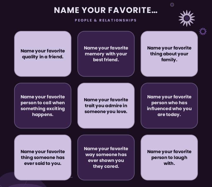 216 Fun Name Your Favorite Game Night Conversation Starters. 3 216 Fun Name Your Favorite Game Night Conversation Starters.