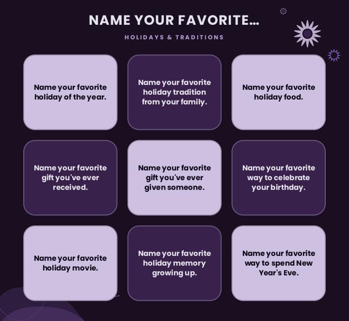 216 Fun Name Your Favorite Game Night Conversation Starters. 4 216 Fun Name Your Favorite Game Night Conversation Starters.