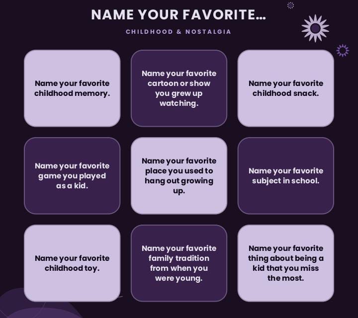 216 Fun Name Your Favorite Game Night Conversation Starters. 5 216 Fun Name Your Favorite Game Night Conversation Starters.