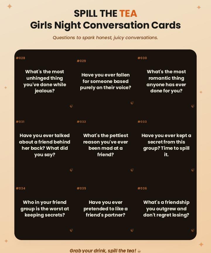 270 Spill-the-Tea Questions for Fun Girls' Game Night.