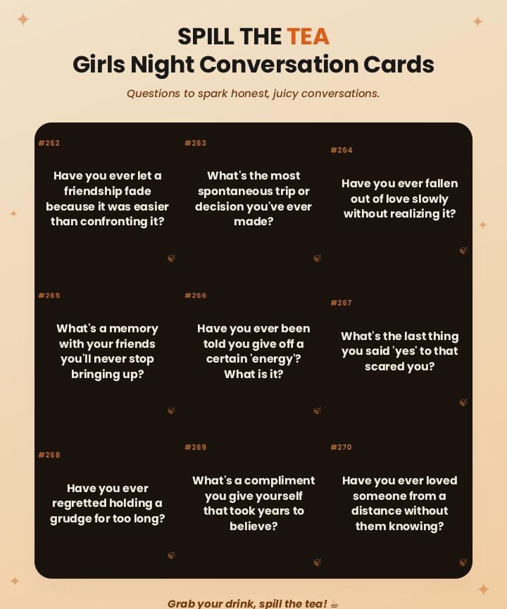 270 Spill-the-Tea Questions for Fun Girls' Game Night.