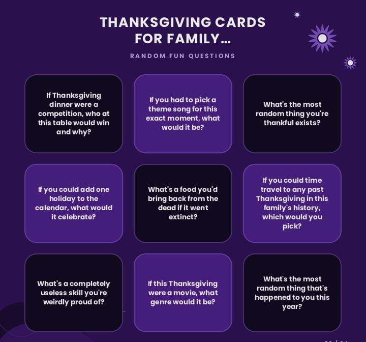 216 Thanksgiving Conversation Question Cards For Family Game Night.