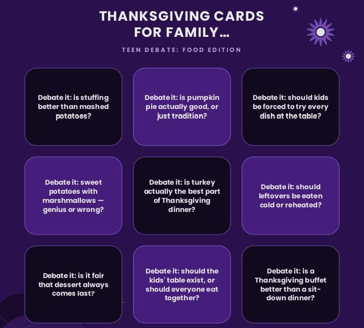 216 Thanksgiving Conversation Question Cards For Family Game Night.